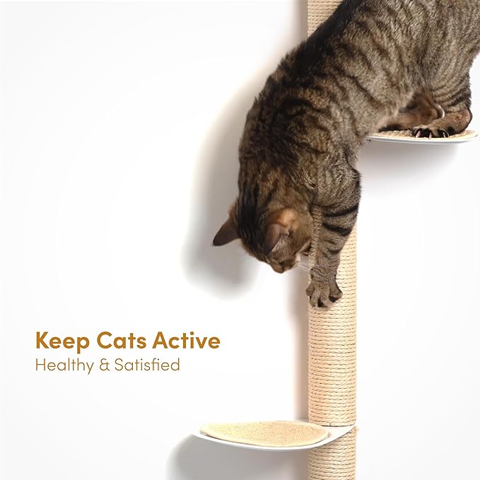 34" Wall-Mounted Cat Tree – Modern Space-Saving Cat Shelf with Sisal Scratching Post & Steel Climbing Steps – Stylish Cat Wall Furniture for Small Spaces