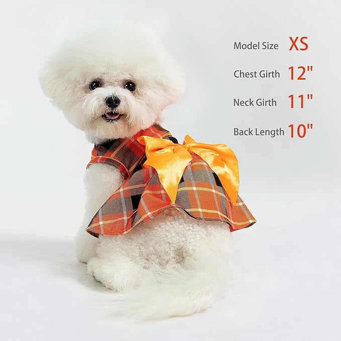 PUPTECK Plaid Fall Dog Dress Pet Apparel for Autumn with Cute Bowtie Puppy Clothes Outfit, Plaid, L