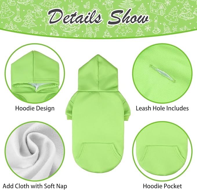 KOOLTAIL Dog Hoodie for Large Medium Small Dogs, Soft and Warm Pet Sweater with Leash Hole and Pocket Boy Girl, Puppy Fall Winter Jacket Clothes, French Pitbull Cold Weather Coat Sweatshirt,Green L