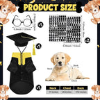 5 Pcs Dog Graduation Costume Set Include 2026 Pet Graduation Gown with Stole Puppy Grad Cap Lensless Glasses DIY Letter Stickers for Dogs Cats Holiday Costume Accessory(Black Yellow,L)