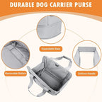 Dog Purse Carrier for Small Dogs Under 10 lbs with Pockets Adjustable Soft Sided Pad Extendable Dog Carriers Tote for Puppies with Safety Leash Clip for Travel Shopping (Dark Gray)