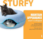 Peekaboo Cat Tunnel for Large Cats up to 30 lbs, Features A Jingle Ball, Removable and Washable Tunnel Bed, and a Cozy Donut Tunnel (Blue, 24 Inches)