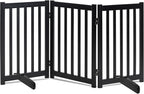 LZRS Freestanding Dog Gate 30 inch Tall - 3 Panels Solid Wooden Pet Gate for Doorways, Stairs & Hallways, Expandable & Foldable with Support Feet，Indoor Use,Black