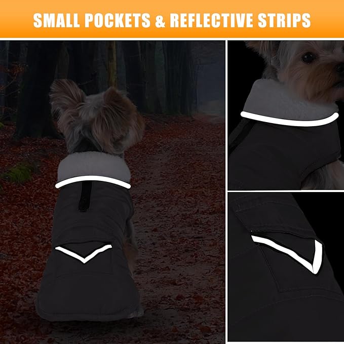 iBuddy Dog Winter Coat for Extra Small Dogs, Easy on XS Dog Snow Jacket Velcro Waterproof Pet Puffer Clothes with Harness Hole Adjustable Reflective Quilted Dog Cold Weather Vest for Boy 8-12 Pounds