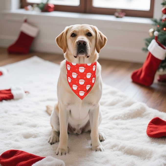 ADOGGYGO Red Christmas Dog Bandanas, Santa Reindeer Print Pet Scarf, Premium Durable Fabric, Red Christmas Bandanas for Medium Large Dogs (Large)