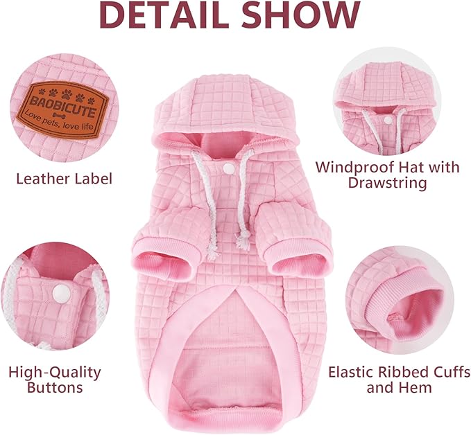 2 Pack Dog Hoodie Sweaters for Small Medium Dogs Warm Dog Clothes for Large Dogs Soft Waffle-Like Laminated Sweatshirt Bulldog (Pink+Rose, XL (Back: 23.5",Chest: 32.5", Neck: 21"))