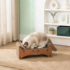 Avont Cat Scratcher Lounge, 3-in-1 Reversible Cardboard Scratching Bed, Horizontal Lounger for Indoor Cats Kittens - Light Brown