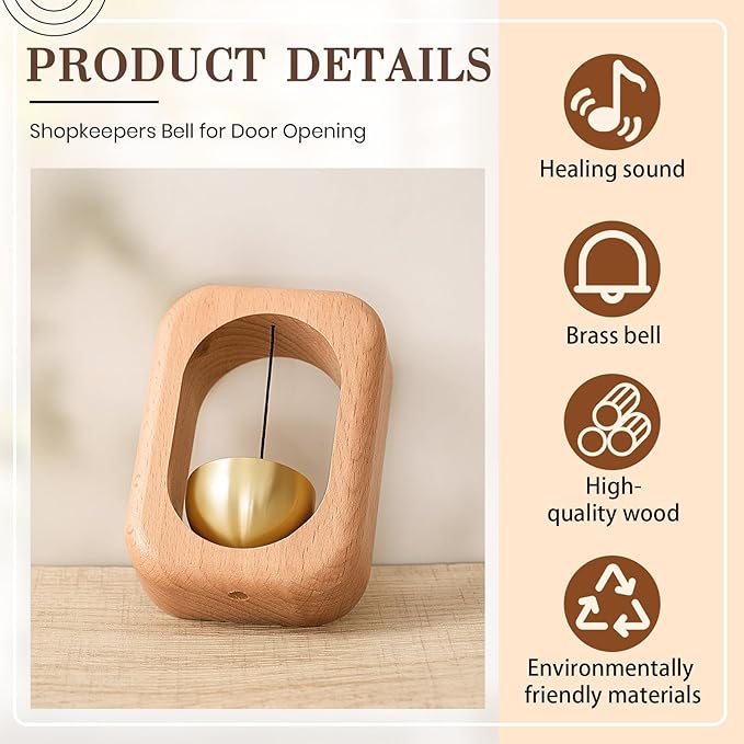 2 Pcs Shopkeepers Bell for Door Opening, Magnetic Wood Doorbell Chime When Door Opens, Magnetic Doorbell for Cafe Glass Doors Store Entrance, Housewarming Gift(Rectangle,3.94 x 2.76 Inches)