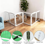 ZJSF Freestanding Dog Fence Indoor, Foldable Dog Gate for Doorways, Stairs or Hallways, Sturdy Wood Extra Wide Pet Gate with Support Feet for The House, White, 24 "Height-6 Panels
