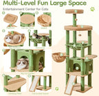 Taoqimiao 72 Inches Cat Tree for Large Cats, Multi-Level Tall Cat Tower, Widened Cat Condo with Large Scratch Board, 5 Scratching Posts, Metal Hammcock, Cozy Basket, Cactus, MS045T