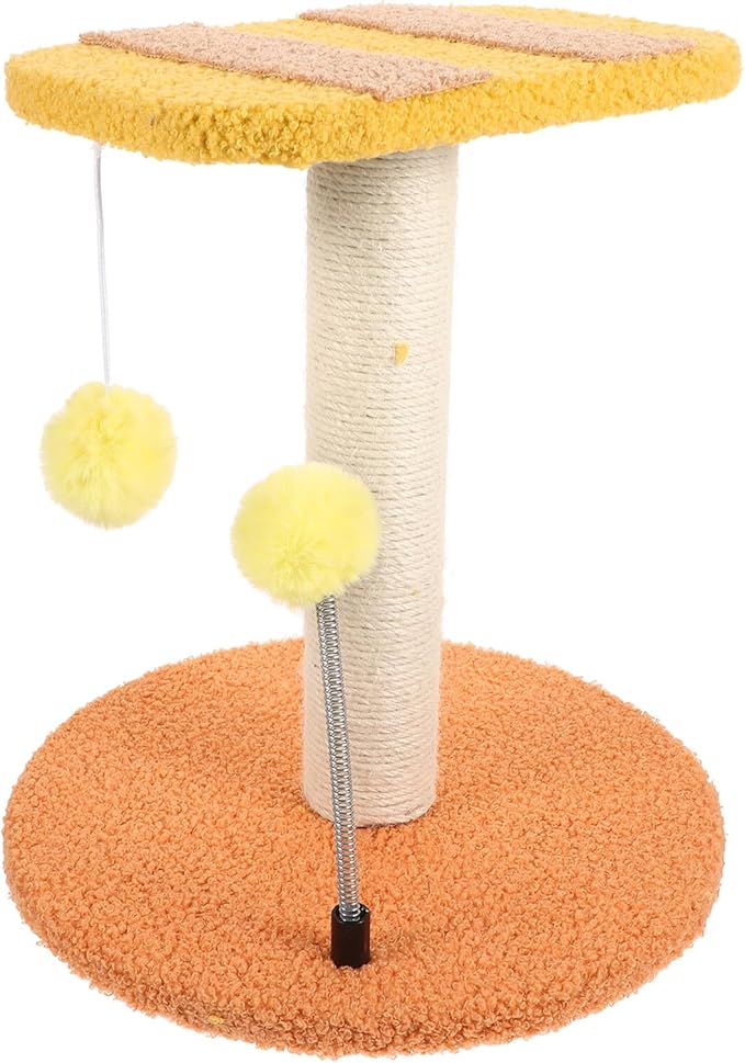 Adorable Indoor Cat Scratching Post with Honeybee Design Vertical Floor Scratcher Made of Sturdy Sisal Small Space-Saving Cat Tree and Play Tower for Kittens