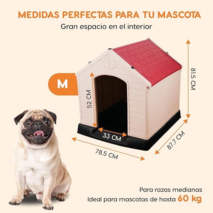 Plastic Dog House - Durable Dog House for Small Medium Large Dogs with Raised Floor and Ventilations, Ventilation, Easy to Clean and Assemble Dog Kennel