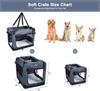 JESPET 27'' Soft Dog Crates Kennel for Pets, 3 Door Soft Sided Folding Travel Pet Carrier with Straps and Fleece Mat for Dogs, Cats, Rabbits, Grey Blue & Beige (27" L x 20" W x 20" H, Grey)