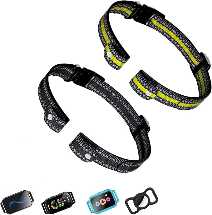 Aikko Dog Shock Collar Replacement Straps 2 Pack- Nylon Adjustable E-Collar with Secure Buckle, Fits Small Medium Large Dogs, Compatible with Most Training Bark Collars (Black & Yellow)