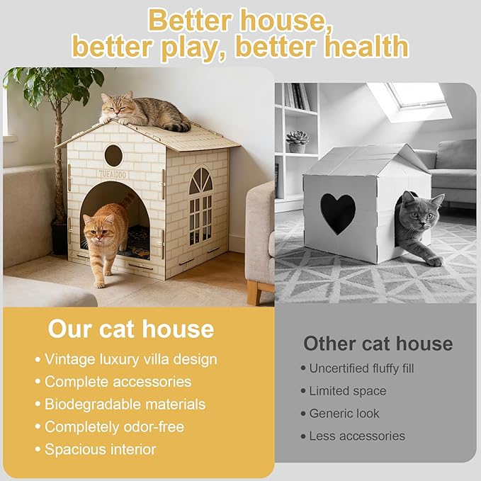 DIY Cat House Assembly cat Houses for Indoor Large Cat Cave Wood Cat Houses for Cats, Kittens, Small Dogs Cat Hideaway