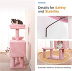 Small Cat Tree Pink Cat Tower with 32 Inches Scratching Post with Cats Condo House, Cozy Hammock and Removable Top Bed and Dangling Ball for Indoor Cats-34” Pink
