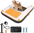 ALIFUN Inflatable Dog Ramp Floating Dock Water Raft Ladder for Pool, Boat, Non-Slip EVA Floating Ladder for Dog Up to 220 LBs Purple 140CM Length (Black-Orange, for Large Dogs Up to 230 lbs)