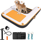 ALIFUN Inflatable Dog Ramp Floating Dock Water Raft Ladder for Pool, Boat, Non-Slip EVA Floating Ladder for Dog Up to 220 LBs Purple 140CM Length (Black-Orange, for Large Dogs Up to 230 lbs)