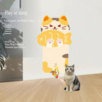 Wall-Mounted Cat Scratcher, 2025 Upgraded Indoor Cat Wall Scratcher — Self-Adhesive Double-Sided Tape, Trimable Scratching Surface, Suitable for Walls/Sofas/Floors (IncludesToy) (Gluttonous Cat)