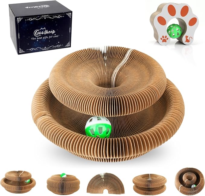 Kitty Kurlz Accordion Magic Organ Cat Scratcher Toys for Indoor Cats - Cardboard Cat Scratching Board Ball Scratcher Pad 1 Pack