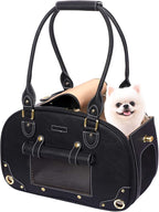 PetsHome Dog Carrier Purse, Pet Carrier, Foldable Waterproof Premium PU Leather Pet Travel Portable Bag Carrier for Cat and Small Dog Home & Outdoor Small Black
