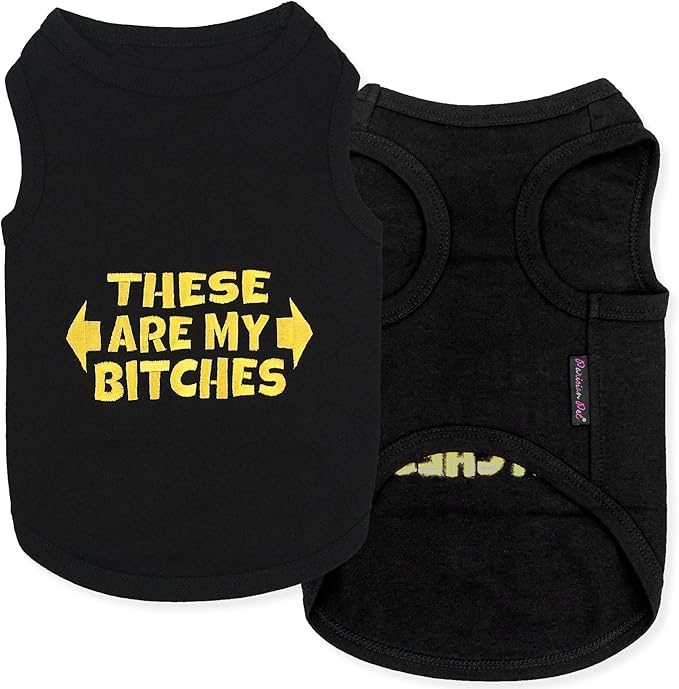 Parisian Pet Dog Shirt – 100% Cotton My Bitches Shirts for Large Dogs – Black Sleeveless Puppy Clothes – Lightweight and Breathable Boy Dog Clothes – Summer Pet Apparel - Stretchable Tshirts for Dogs