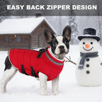 Mklhgty Small Dog Coat with Harness Built-in, Waterproof Reflective Fleece Lined - Warm Windproof Winter Jacket with Back Zipper, Cold Weather Snow Dog Coats - Red - XS
