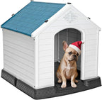ZENY Plastic Dog House - Waterproof Dog Kennel with Air Vents and Elevated Floor All Weather Indoor Outdoor Insulated Doghouse Puppy Shelter, Easy to Assemble