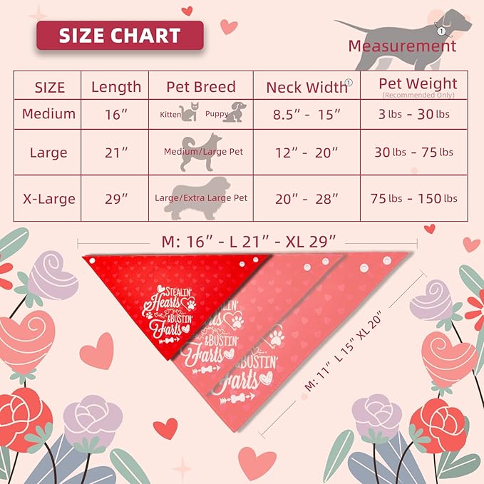 Reversible Dog Bandanas for Valentine's Day - Cute Lettering & Heart Pattern 2-in-1 Holiday Costume Pet Scarf, 1pack Snap Button Bandana for Medium & Large Breed (30-75lbs)