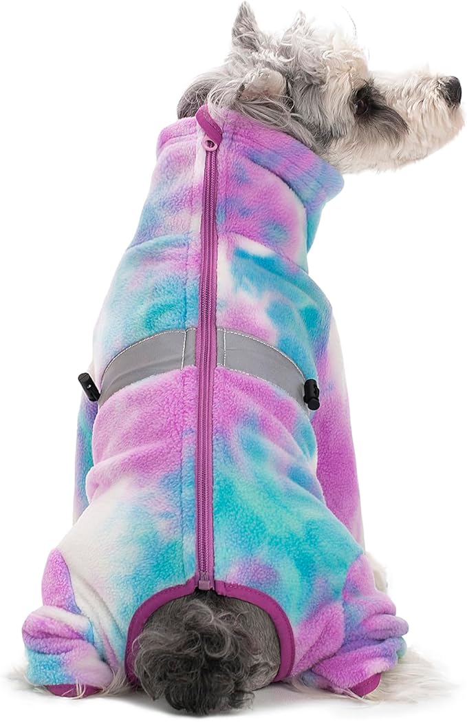 Dog Coats for Small Dogs, Polar Fleece Dog Pajamas Bodysuit, Puppy Onesies Tie Dye Jumpsuits, Dogs Warm Clothes Four-Legged, Doggie Fullbody Winter Jacket Vest