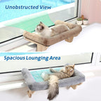 Zakkart Cat Perch for Window Sill with Bolster - Orthopedic Hammock Design with Premium Hardwood & Robust Metal Frame - Cat Window Seat for Large Cats - Natural Color Wood Brown Bed, 26.4''W