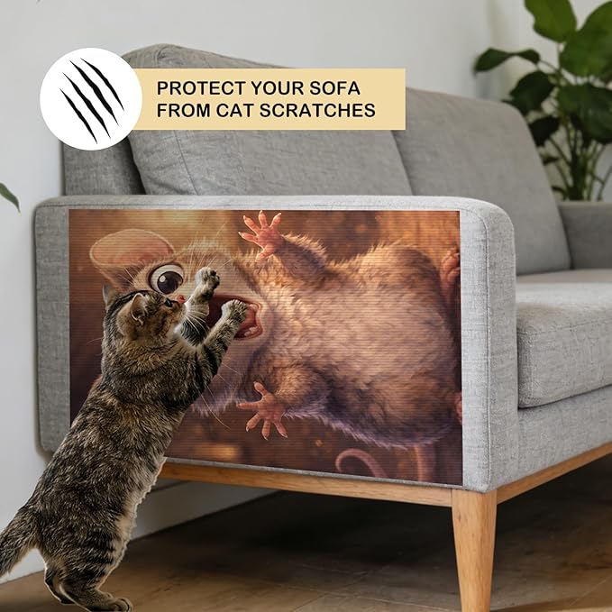 Nuxovilar Cat Wall Scratcher 15.3x23.6 Inches Polyester Synthetic Fiber, Surprised Mouse Print, wall scratchers for Indoor Cats, cat Scratch pad, Home Decor, Closet, Laundry Room (2pcs)