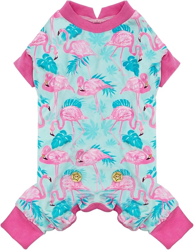 KYEESE Dog Pajamas Soft Dogs Clothes Pet Coat Velvet Dog Pajamas Small Sized Dogs Comfy Doggie Jammies Onesie Stretchy Doggie Pjs Pet Costume with Flamingo Pattern, Small