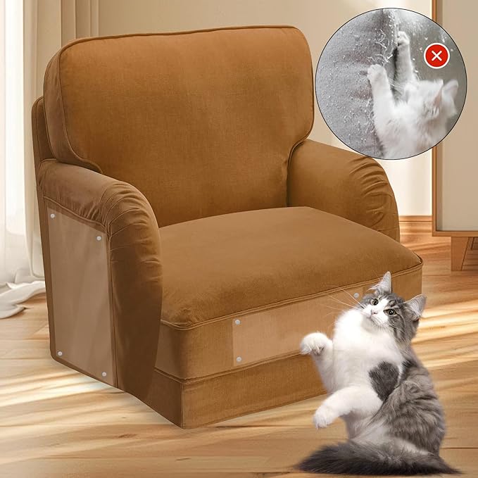 Anti Cat Scratch Furniture Protector 12pcs Self-Adhesive Cat Couch Tape with Corkscrew pins and a Scraper for Cat and Kitty
