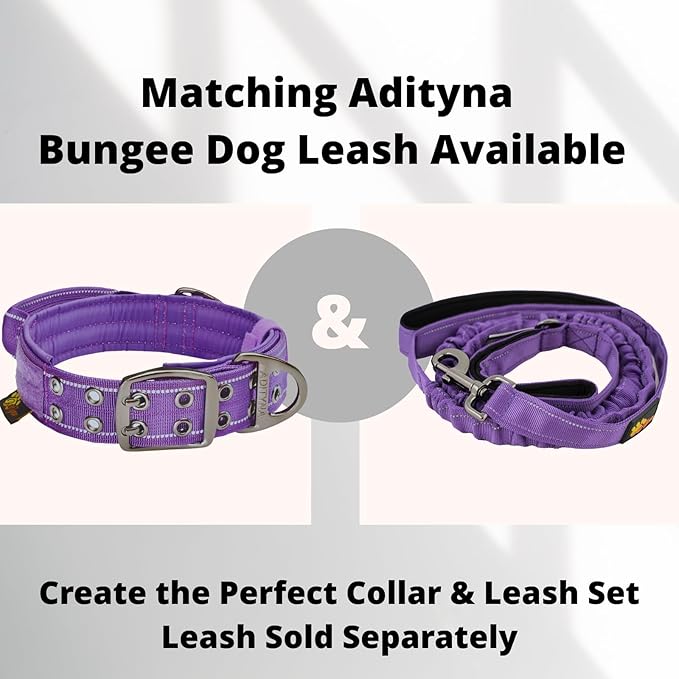 ADITYNA Heavy Duty Dog Collar for Large Dogs - Reflective Purple Collar with Handle for Training, and Walking - Wide, Thick, Tactical, Soft Neoprene Padded