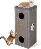 PETSITE 4-Story Cat Tree Condo Barrel Tower, 39 Inches Top High Edge Cat Condo Bed with Removable Cushion, Natural Sisal-Covered Scratching Board Indoor Cat Furniture, Grey