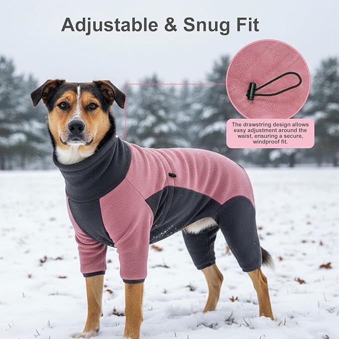 Dog Winter Coat Soft Fleece Dog Clothes for Cold Weather, Warm Dogs Pullover Pajamas Cozy Cold Weather Jacket Full Body Suit Windproof Fleece Sweater for Dogs Walking Hiking Sleeping (Pink XL)