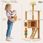 Large Cat Tree,120 Tall Wooden Cat Tower with Spacious Cave,Transparent Space Capsule,8 Fully Scratching Posts and Natural Wood Posts, Kitty Condo with Multi-Layer Platform
