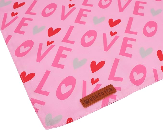 ADOGGYGO Valentine Dog Bandana, Heart and Love Pet Scarf, Premium Durable Fabric, Red Pink Valentine Bandanas for Medium Large Dogs (Large)