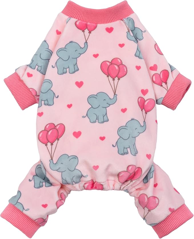 Fitwarm Elephant Fleece Dog Pajamas, Cozy Winter Clothes for Small Dogs Girl, Cute Pet Outfit, Pink, Blue, Medium