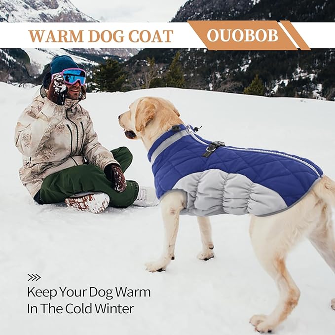 Dog Jackets for Medium Dogs,Medium Dog Coat,Warm Pet Winter Coat Zip Up Back,Waterproof Dogs Jacket with D-Ring,Pet Cold Weather Coats with Fleece Lined, Snowsuit Pug Boston Terrier,Blue,M