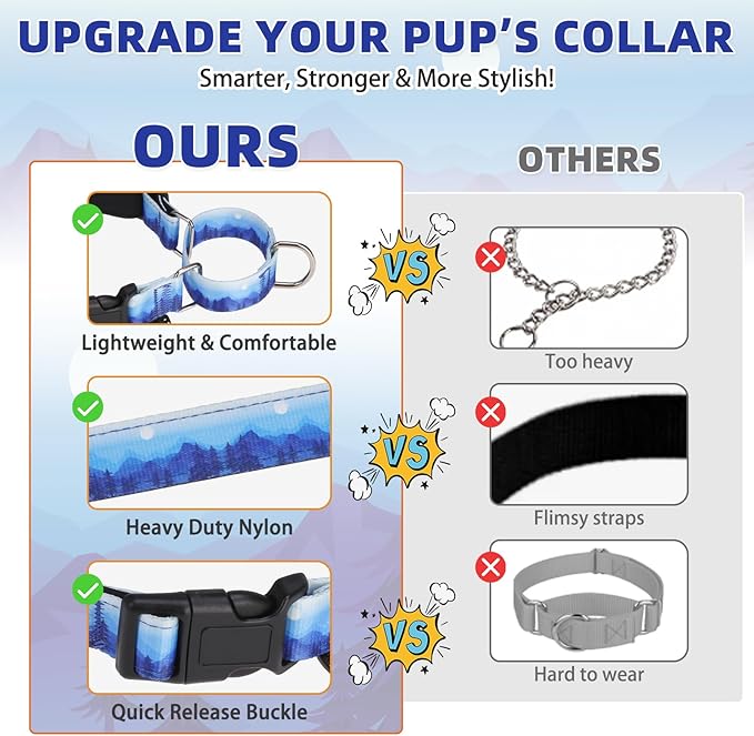 KOOLTAIL Martingale Collar for Dogs for Small Medium Large Dogs, Soft Padded Nylon No Pull Dog Collar with Buckle, Adjustable No Slip Heavy Duty Durable Puppy Training Collar for Boys Girls, Blue L