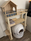 Wood Cat Tree for Automatic Litter Box, 60.2 Inch Tall Modern Cat Tree Tower with Litter Box Enclosure, Multi-Level Wooden Cats Tower Furniture with Scratching Posts, Condo House for Indoor Cats C1