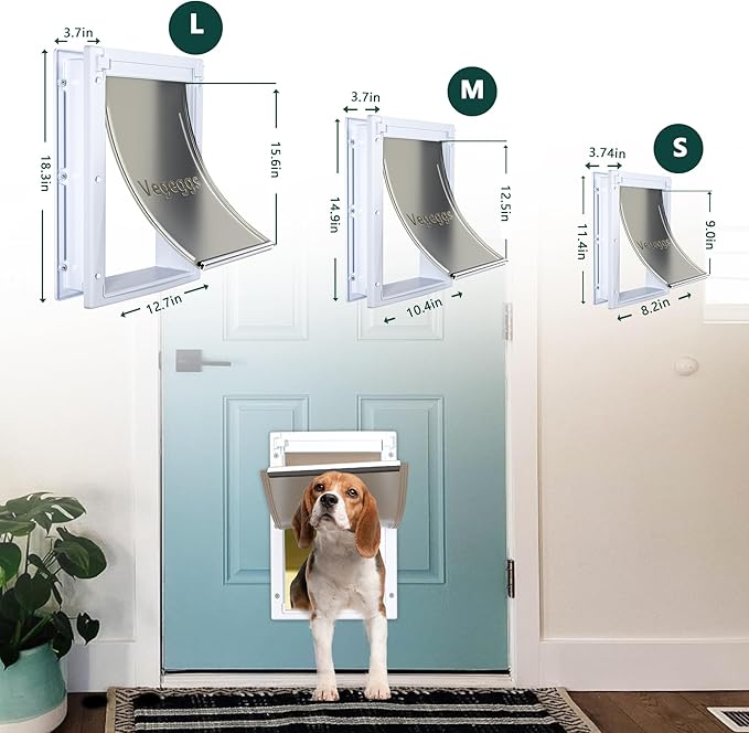 Dog Door Doggy Door Easy Install - Wood & PVC Doors & Walls，Dgooie Free Movement & Strong Magnetic Auto-Close & Sliding Lock,Telescoping Frame,8 1/8" x 13 2/5" for Medium Dogs Up to 40 lb