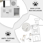 Modern Multi-Level Wooden Cat Tree with Litter Box Enclosure, Cat Tower with Litter Box Enclosure & Condo, Sisal Scratching Posts, Soft Perch and Toys for Indoor Cats, White Box & White Trees