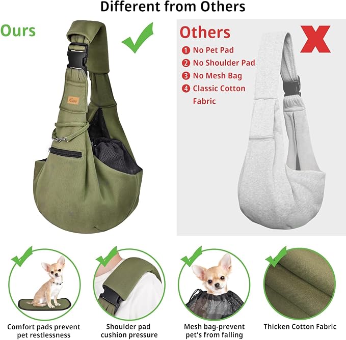 CUBY Dog and Cat Sling Carrier - Hands Free Adjustable Small Pet Sling - Soft Pouch and Tote Design - Suitable for Puppy, Small Dogs Cats Outdoor