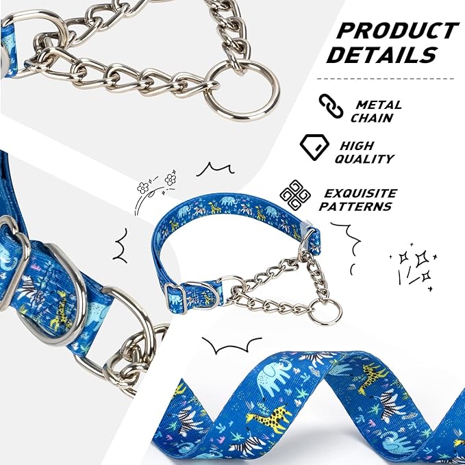 Choke Collar for Dogs - Cartoon Dog Adjustable Training Slip Collar with Chain, Anti Pull Design for Medium & Large Dogs(Large)