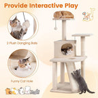 PETSITE 44-inch Multi-Level Cat Tree, Modern Cat Tower with Sisal Scratching Posts, Cozy Condo, Playful Cat Hole, Sisal Covered Ladder, and Dangling Ball, Ideal for Indoor Cats and Kittens (Beige)