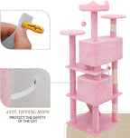 Athena Collection Cat Tree - 62" Multi-Level Cat Climbing Tower with 2 Cat Condo & Scratching Post