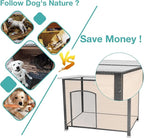 Indoor Outdoor Dog House,Anti-Chewing Iron Frame Dog Kennel,Wood Warm Pets Home,Weatherproof Outside Shelter (43.3" (L) x 29.4" (W) x 33.4" (H) Brown)